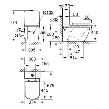 Grohe Euro Ceramic Rimless WC pods ar vāku, 3946200H