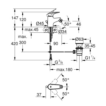 Bidė maišytuvas Grohe BauFlow, 23754000