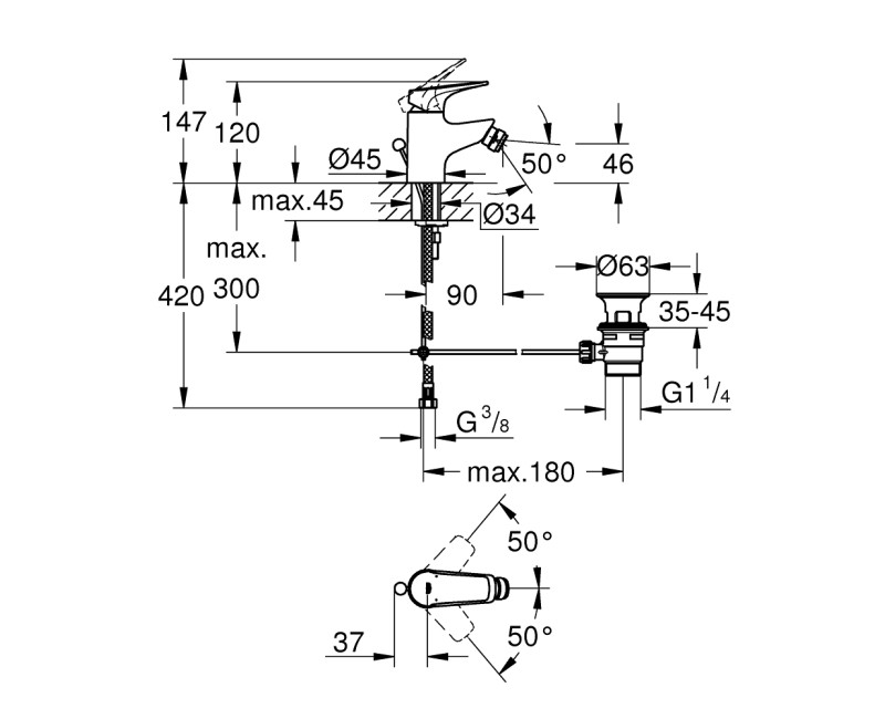 Bidė maišytuvas Grohe BauFlow, 23754000