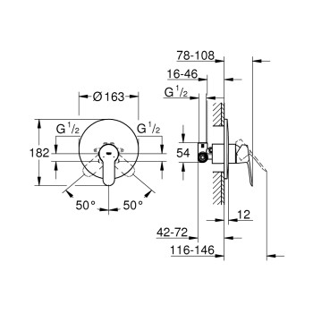 Vannas / Dušas maisītājs Grohe BauEdge Iebūvējams d=163mm, hroms