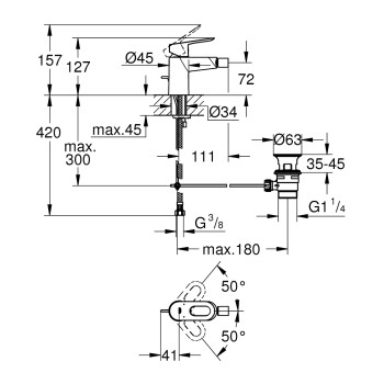 Bidē maisītājs Grohe BauLoop, hromēts 23338000