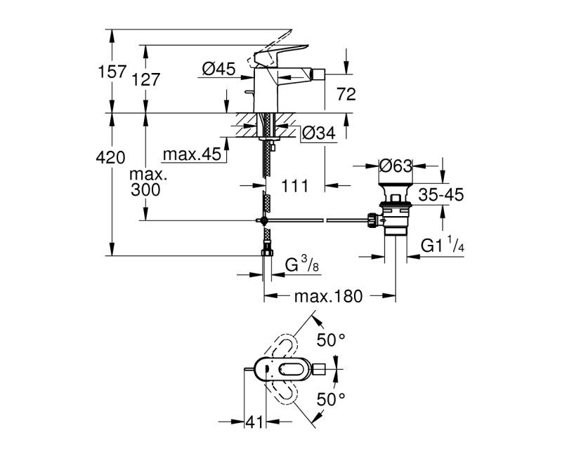 Grohe BauLoop Bidē jaucējkrāns, 23338000