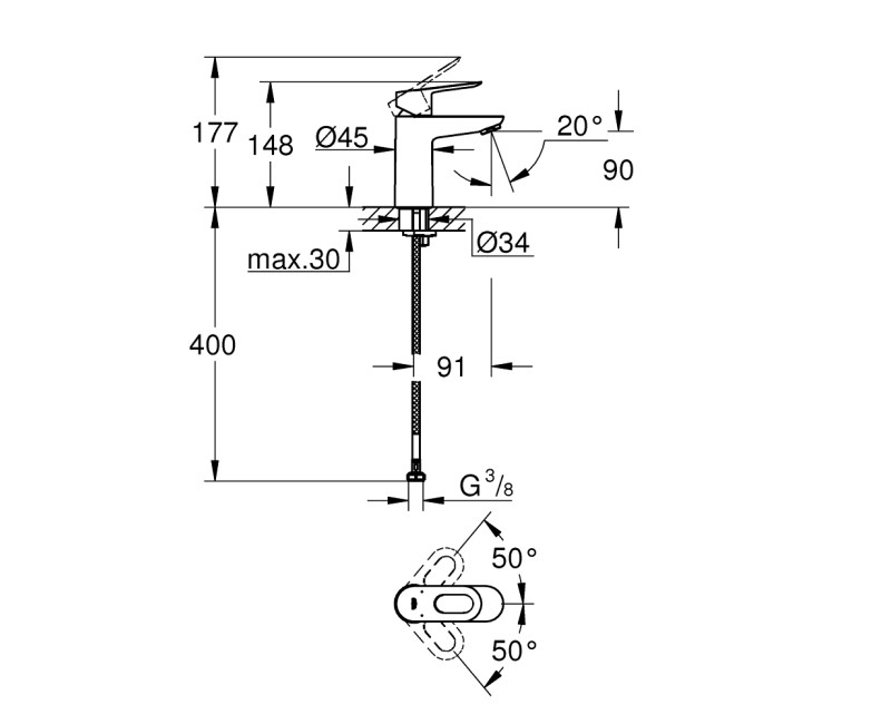 Grohe BauLoop Смеситель для умывальника, 23337000