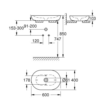 Grohe Essence Uzliekamā izlietne 60x40cm, 3960800H