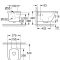 Grohe Euro Ceramic Rimless Piekaramais WC bez vāka, 39538000