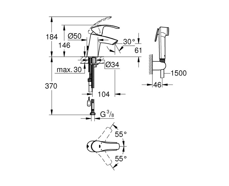 Grohe Eurosmart Izlietnes jaucējkrāns ar bidettu, 23124 002