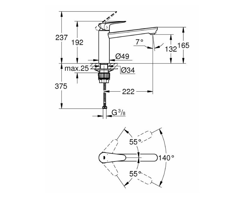 GROHE BauCurve Смеситель для мойки 31715000