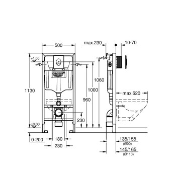 Tualetes poda komplekts Grohe taustiņš Skate Air balts 38505SH0, stiprinājumi, 500x230 mm, h=1130 mm