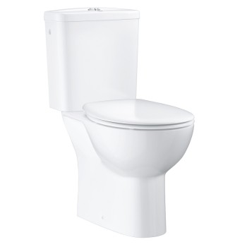 Tualetes pods Grohe BauCeramic Rimless, ar QR/SC vāku 356x600 mm, horizontāls izvads, balts