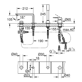 Grohe LINEARE Смеситель для ванны, 4-секционный 19577DC1