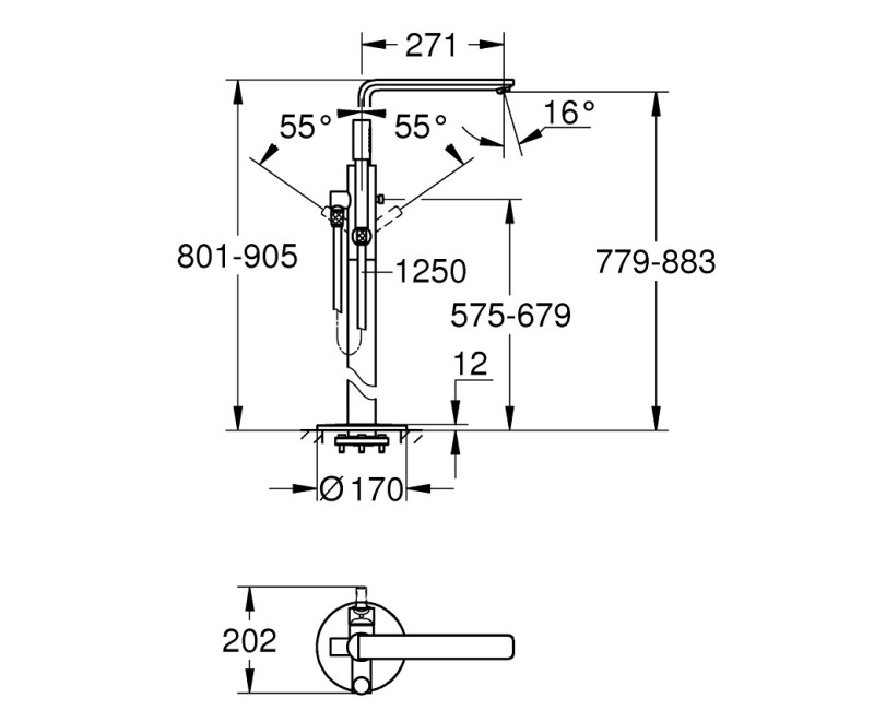 Grohe LINEARE Brīvi stāvošs vannas jaucējkrāns, 23792DC1