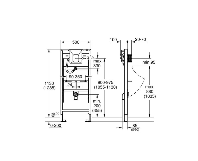 Grohe Rapid SL Монтажный элемент для писсуара, 38786001