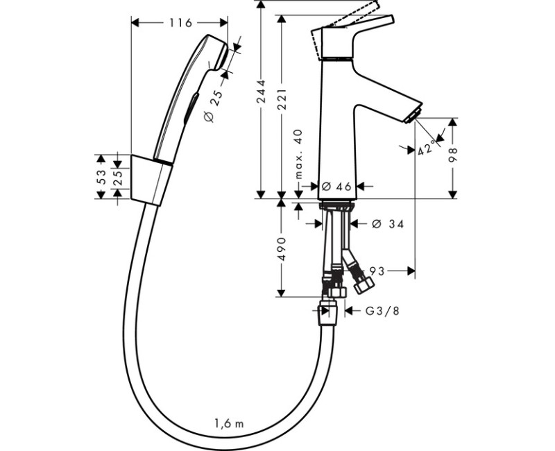 Bidė jaucėjkranė Hansgrohe Talis S, 72290000 chromuota