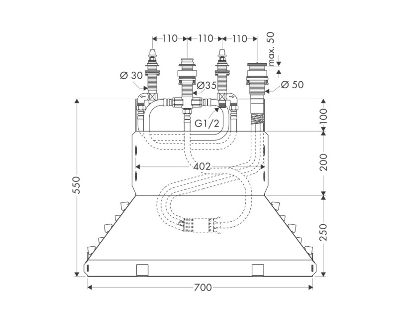 Hansgrohe Скрытая часть смесителя на ванну, 4 отверстия 13444180