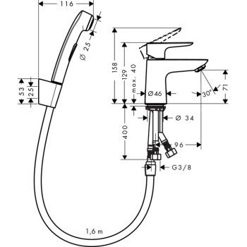 Bidė jaucėjkranis Hansgrohe Talis E, 71729000 chromuotas