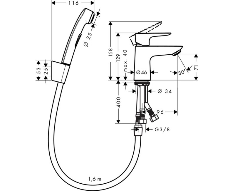 Bidė jaucėjkranis Hansgrohe Talis E, 71729000 chromuotas