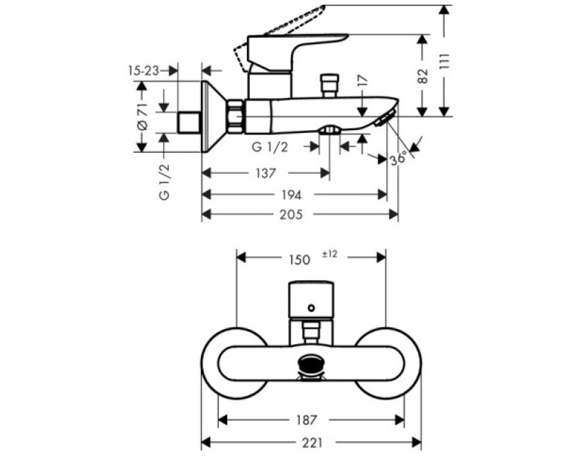 Hansgrohe Talis E Vannas/dušas jaucējkrāns, 71740140