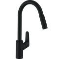 Virtuvės kriauklės maišytuvas Hansgrohe Focus M41 240 2jet, su ištraukiamu antgaliu, matinė juoda