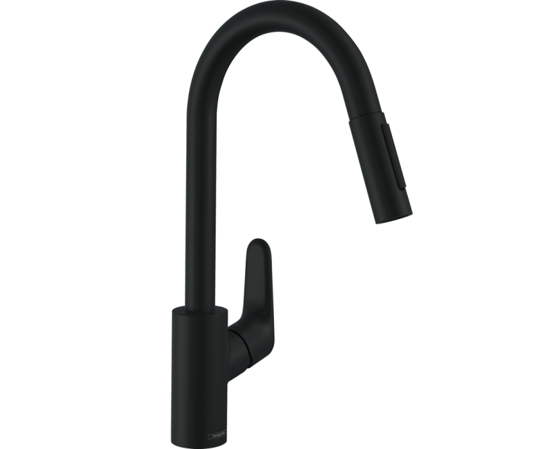 Virtuvės kriauklės maišytuvas Hansgrohe Focus M41 240 2jet, su ištraukiamu antgaliu, matinė juoda