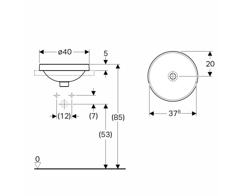 Vonios kambario kriauklė Geberit VariForm Įmontuojama 40cm, 500.702.01.2