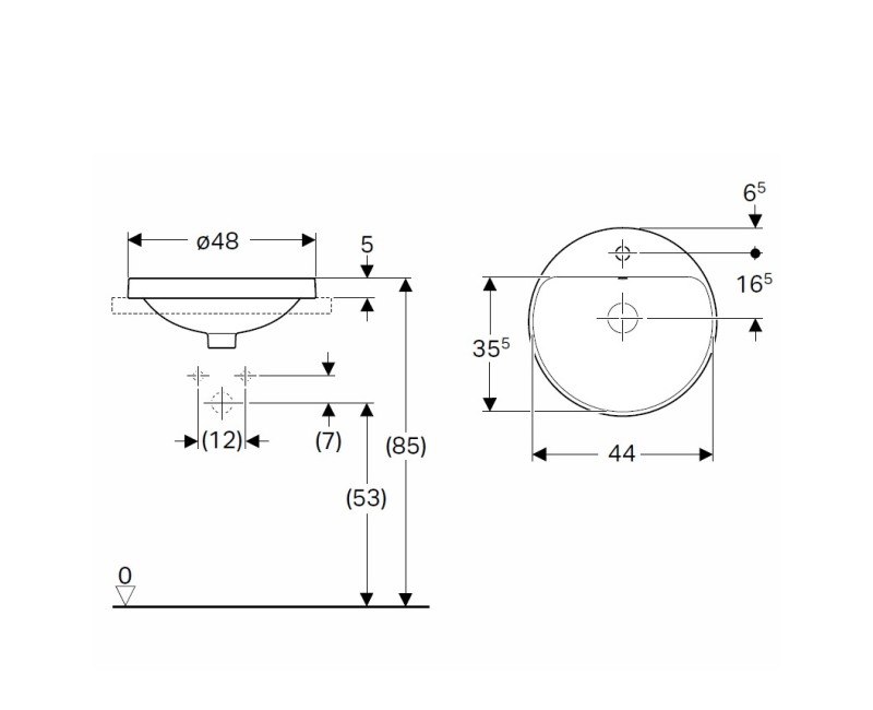 Vonios kambario kriauklė Geberit VariForm Įmontuojama 48cm, 500.704.01.2