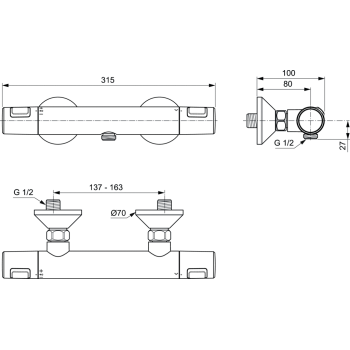 Dušas maisītājs Ideal Standard Ceratherm T25 ar termostatu, A7201AA