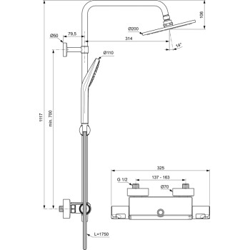 Dušas sistēma Ideal Standard Ceratherm T50, A7230AA