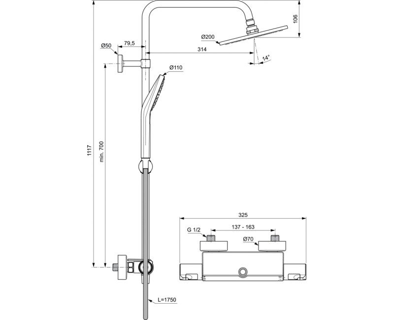 Dušo sistema Ideal Standard Ceratherm T50, A7230AA
