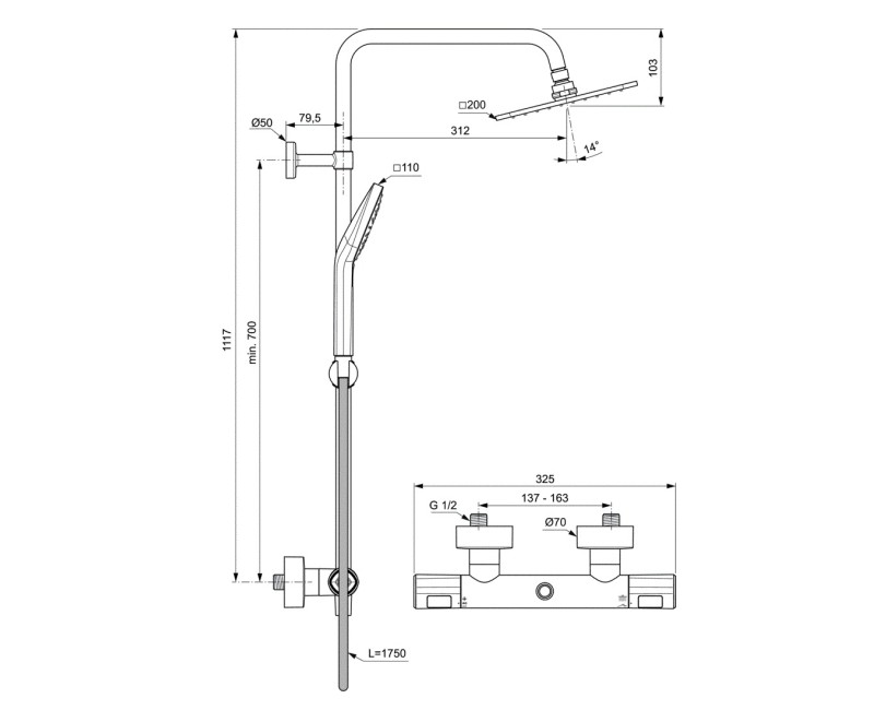 Dušo sistema Ideal Standard Ceratherm T100 su termostatu