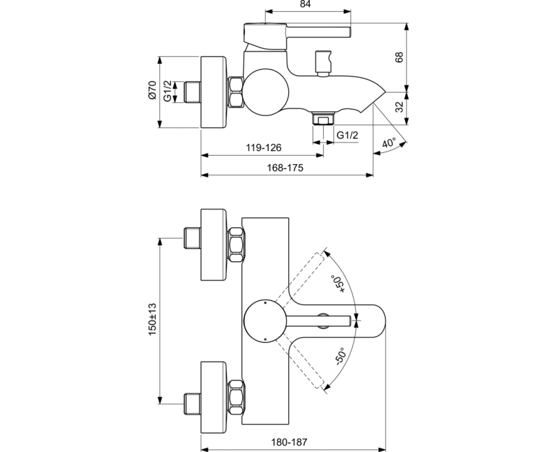Ideal Standard Ceraline Смеситель для ванны/душа, черный матовый BC199XG