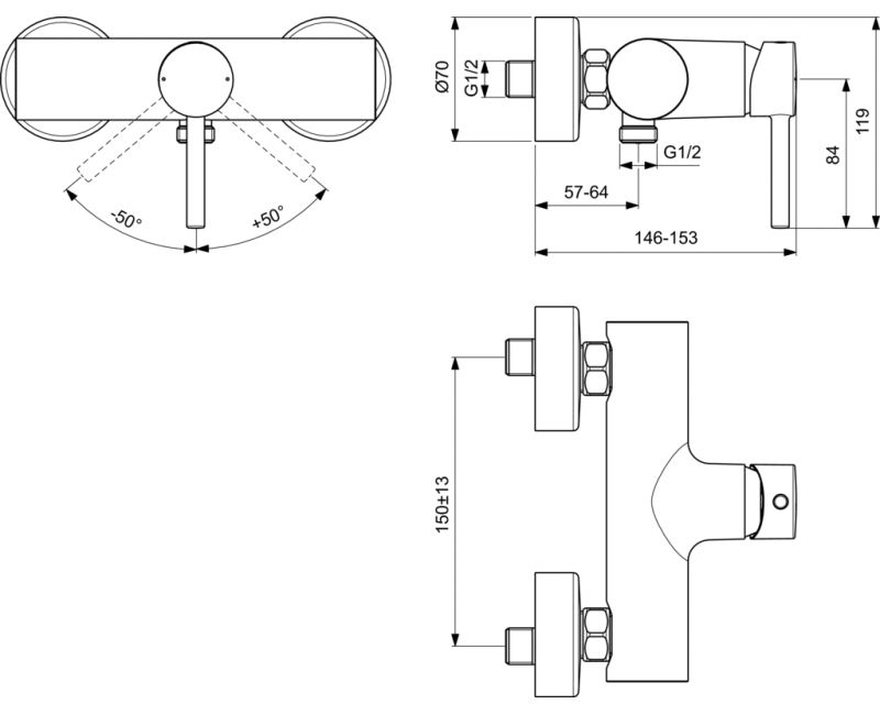 Ideal Standard Ceraline Dušas jaucējkrāns, hroms BC200AA