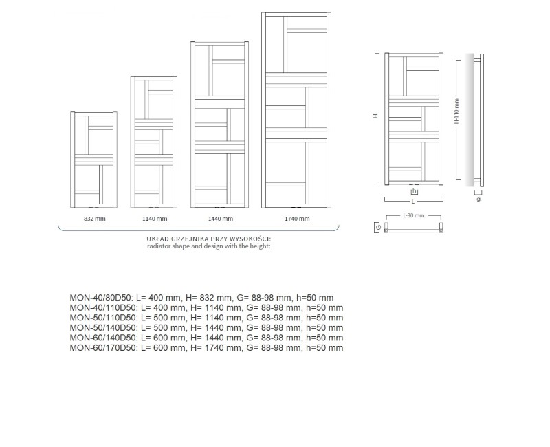 Instal Projekt Полотенцесушитель Mondrian 600x1440mm, melns