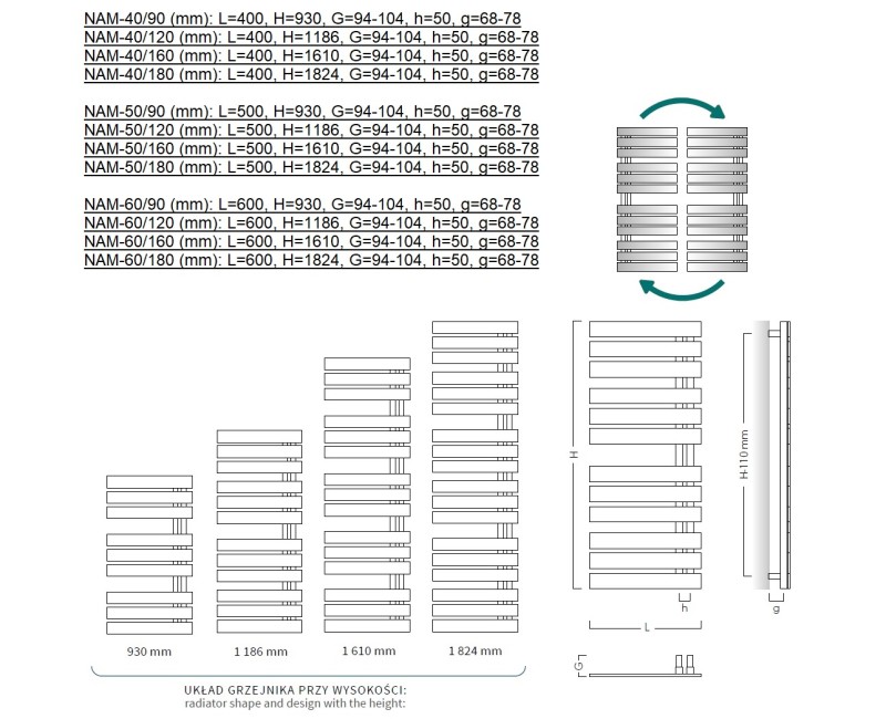 Instal Projekt Полотенцесушитель Nameles 500x1824mm, чёрный