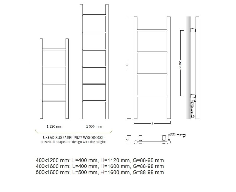 Primavera Электр. полотенцесушитель 500x1600мм 120W, чёрный С31