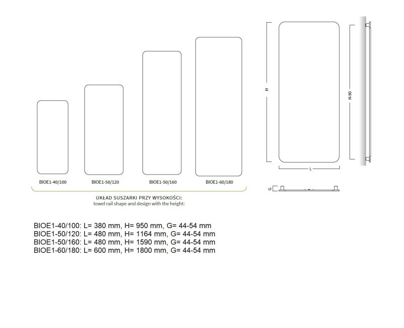 BIONIC 2 Электр. полотенцесушитель 480x1164мм 480W, серый C19