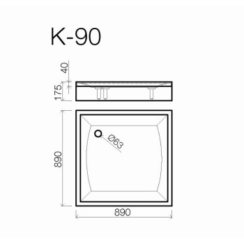 Dušas paliktnis Vispool K-90, Kvadrātveida 900x900