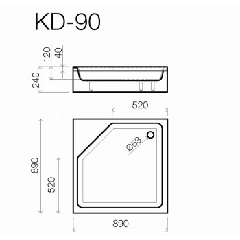 Dušas paliktnis Vispool KD-90, Kvadrātveida 900x900
