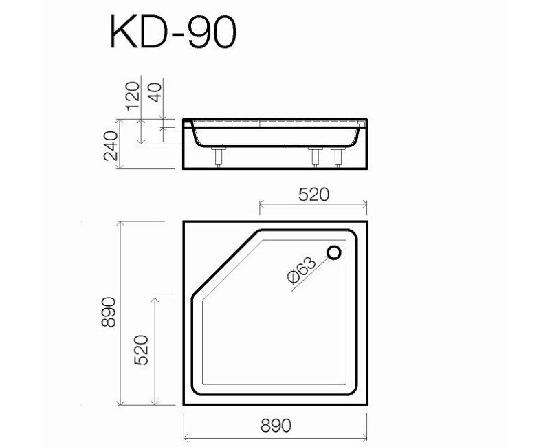 Vispool Kvadrātveida dušas paliktnis KD-90, 900x900