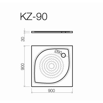 Dušas paliktnis Vispool zemais KZ-90 Kvadrātveida 900x900
