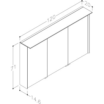 KAME Exclusive LOFT Spoguļskapītis 120x71 cm, MC3DML/120-70/D02-LFT Balts matēts