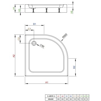 Radaway Душевой поддон полукруглый Laros Compact A 85x85 ,balts