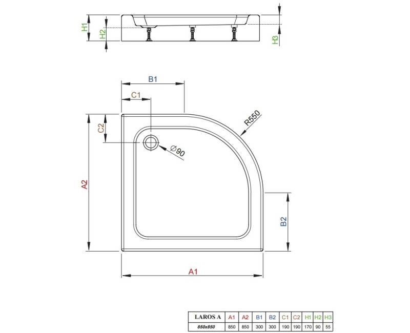 Radaway Душевой поддон полукруглый Laros Compact A 85x85 ,balts