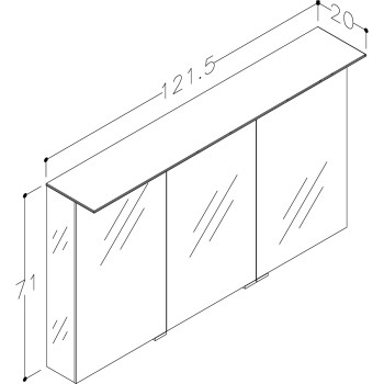 KAME Vetro Vannas istabas spoguļskapītis 121x71 cm,MC3DML/120-70