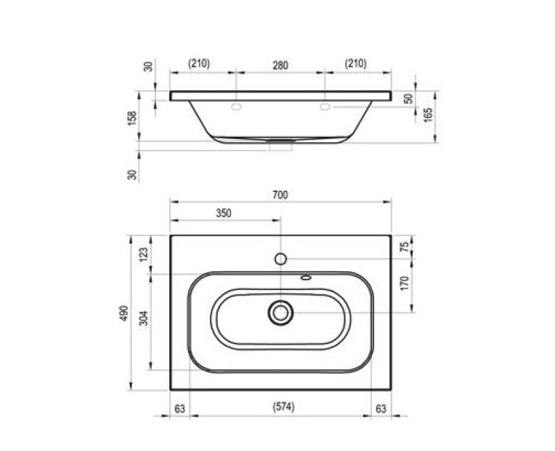 Mēbeļu izlietne Ravak Chrome 700 x 490mm, akmens masa, Balta XJG01170001