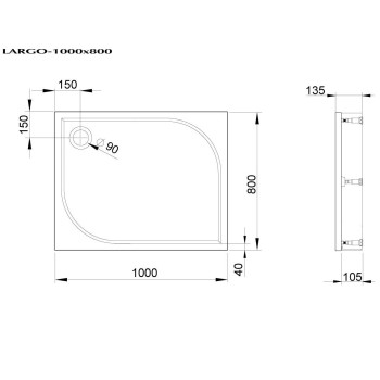 Dušo padėklas PAA LARGO Akmens masės 80x100cm su paneliu Baltas