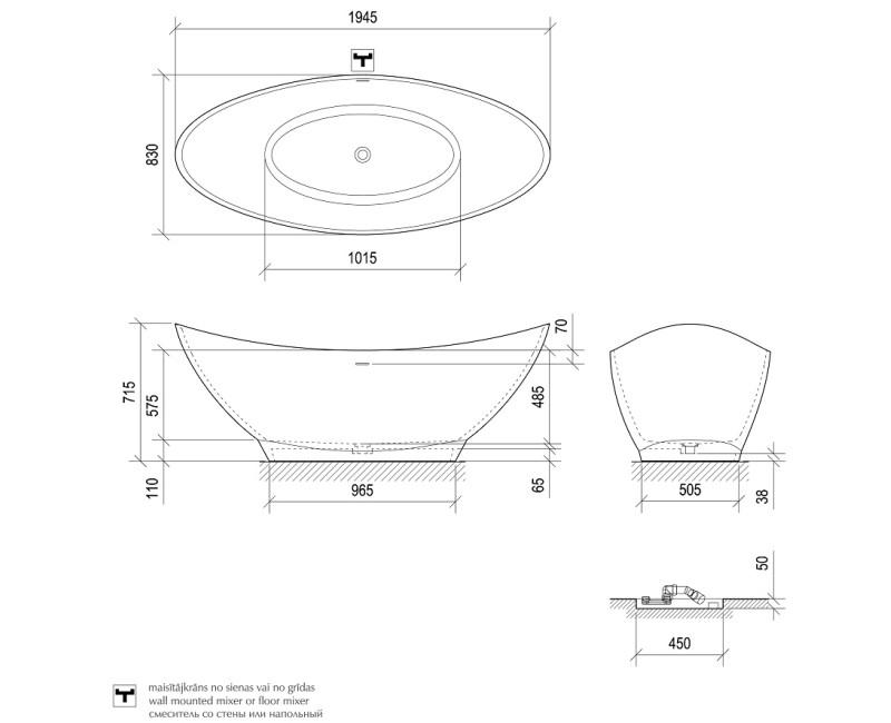 PAA Vanna FELICE 1945x830, silkstone, matte grey