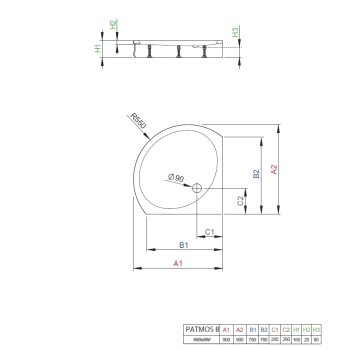 Dušas paliktnis Radaway Patmos B pusapaļš 90x90 ,balts