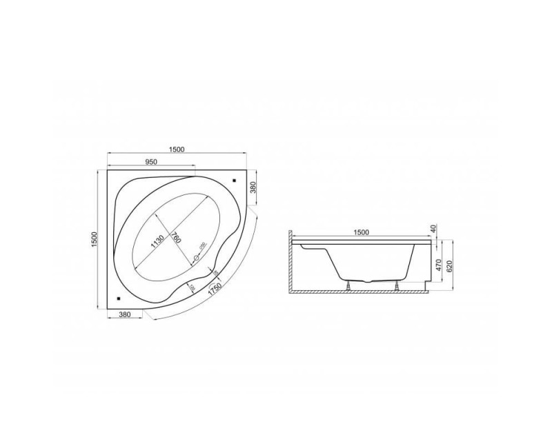 Polimat Угловая ванна STANDARD 2 150x150, 00248