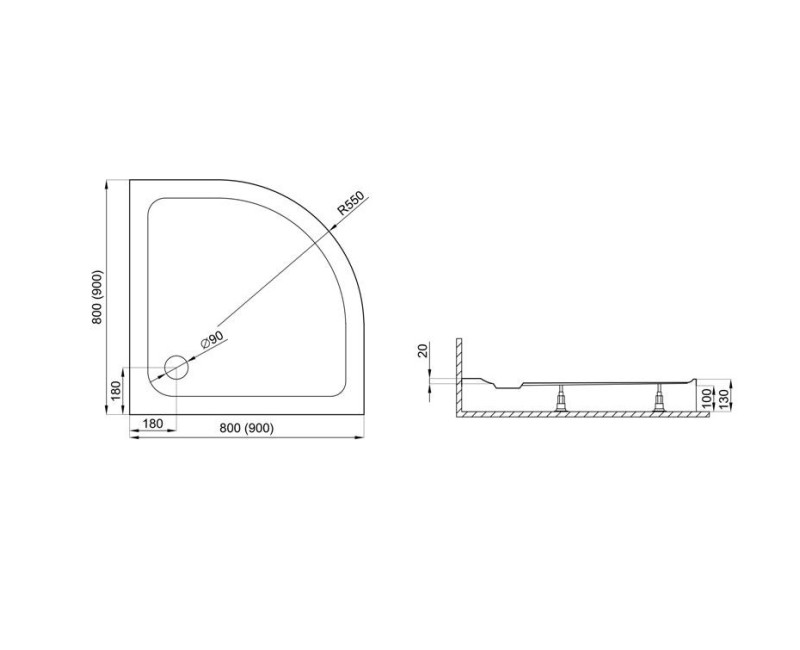 Polimat Dušas paliktnis pusapaļš STANDARD 90x90cm, 00788