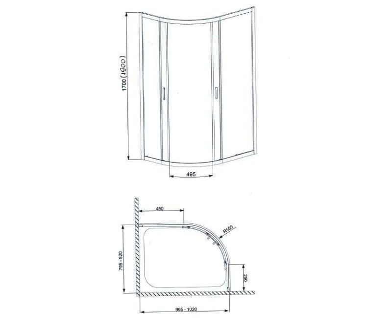 Radaway Asimetrinė dušo kabina Dolphi Premium Plus E 100x80cm